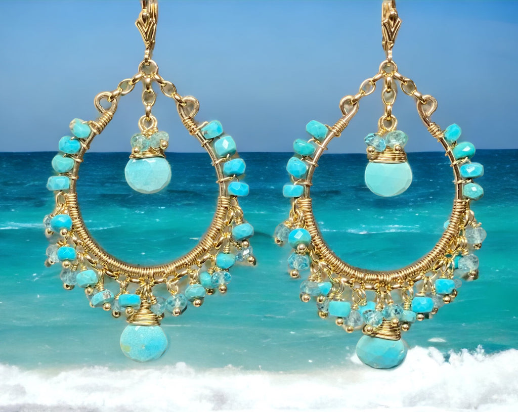 Turquoise Gemstone Gold Hoop Earrings