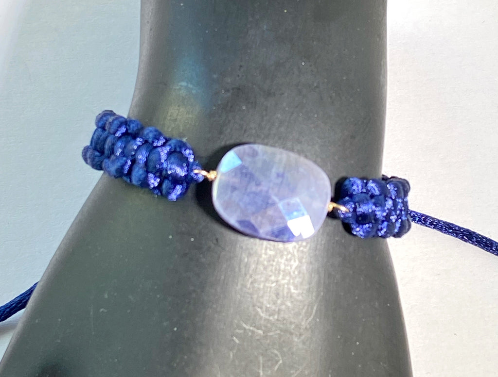 Mystic Blue Sapphire Bracelet Adjustable Navy Blue Macramé