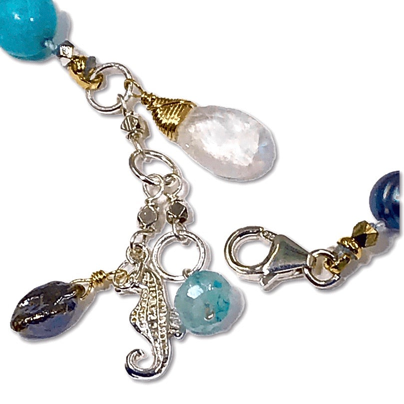 Abalone Silk Knotted Bracelet, Moonstone, Aquamarine, Pearl - doolittlejewelry