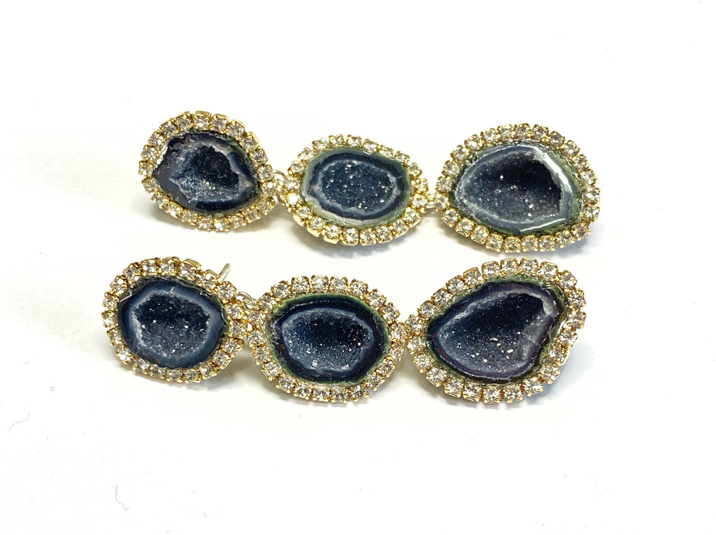 black geode triple dangle earrings