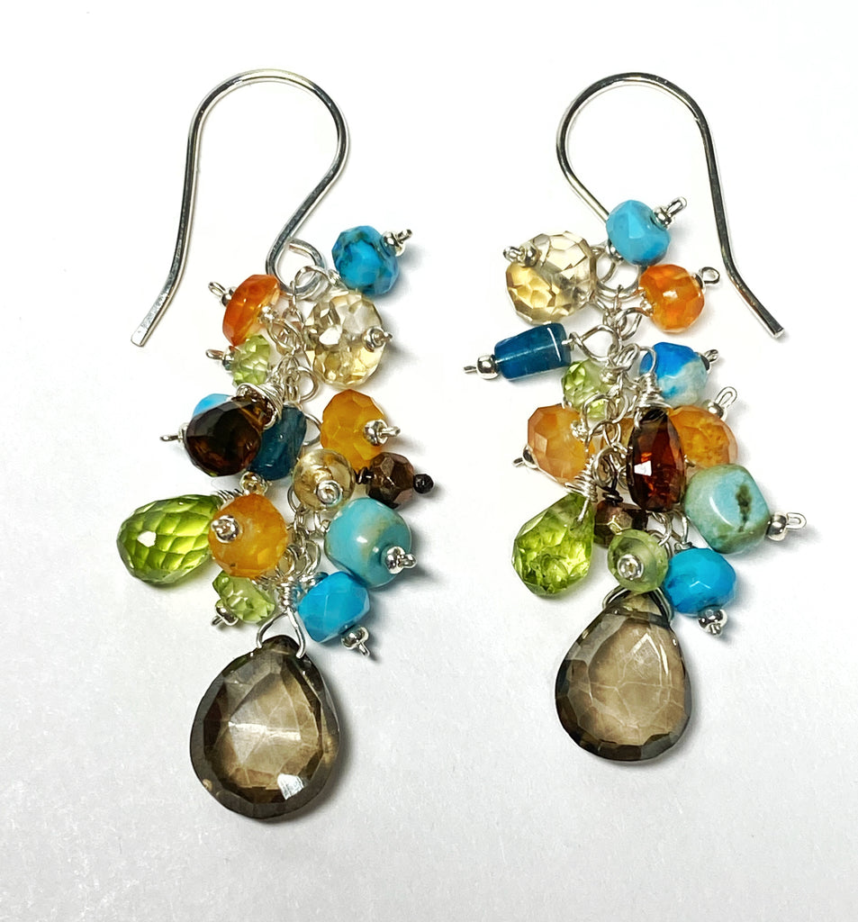 Turquoise Carnelian Gem Dangle Earrings