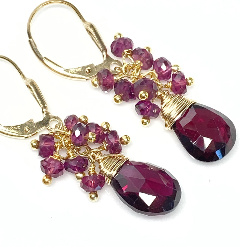 Rhodolite Garnet Cluster Earrings Gold Fill