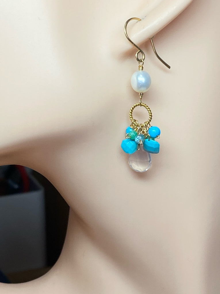 Aqua, Dangle, Turquoise and Gold Filled Earring - Doolittle