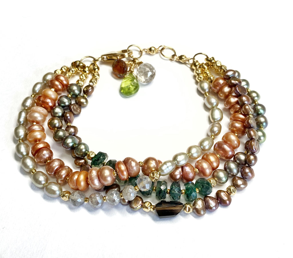 Multi-strand Pearl and Gemstone Clasp Bracelet