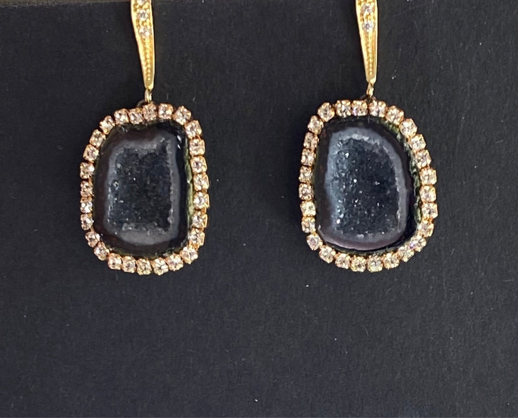 Black Tabasco Geode Druzy Earrings Diamond Style Dangle Earrings