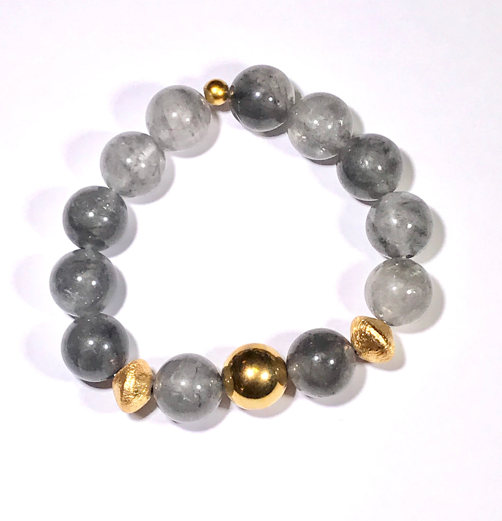 Grey Quartz Stretch Stack Bracelet Gold Vermeil - doolittlejewelry