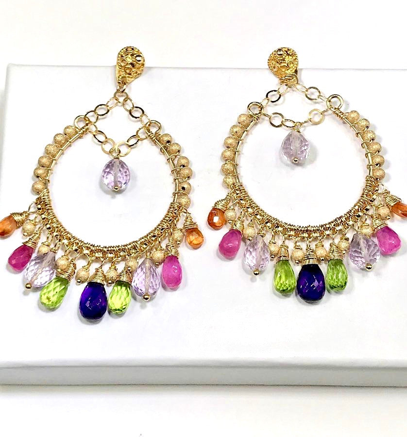 Pink Sapphire Mandarin Garnet Hoop Earrings - doolittlejewelry