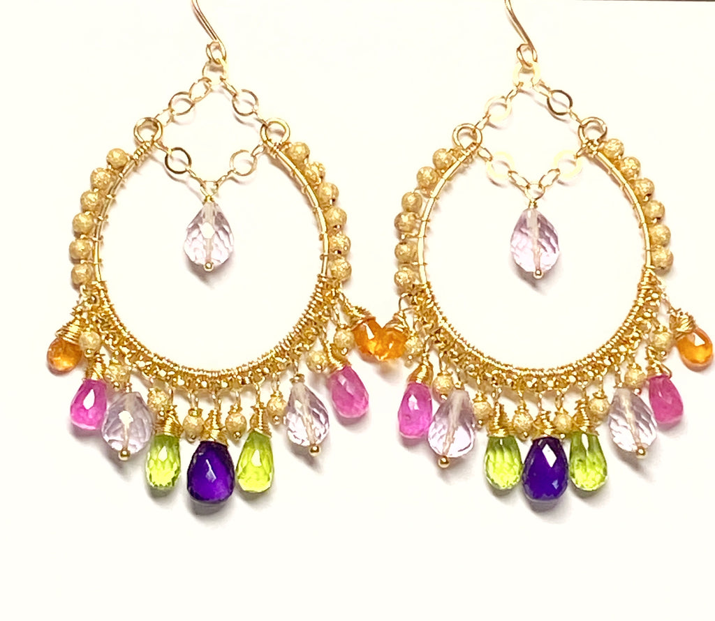 Statement Gemstone Hoop Earrings Gold Pink Sapphire - doolittlejewelry