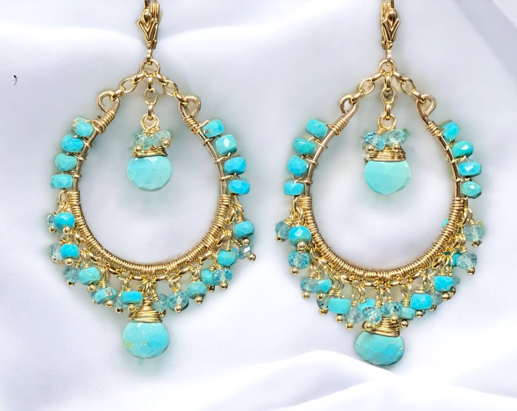 Turquoise Gemstone Gold Hoop Earrings