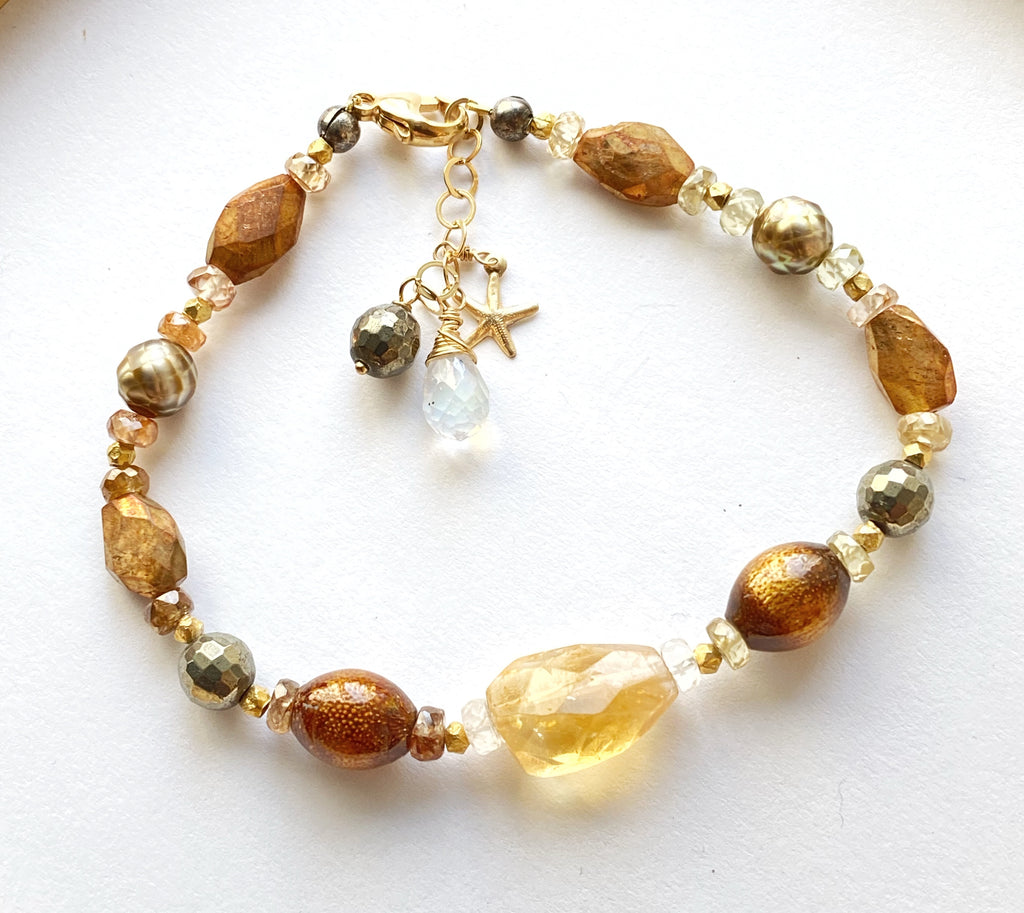 Citrine and Gold Gemstone Clasp Bracelet