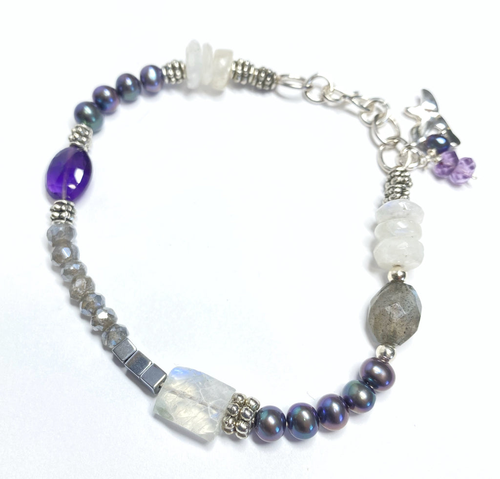 Labradorite Amethyst Moonstone Sterling Silver Bracelet