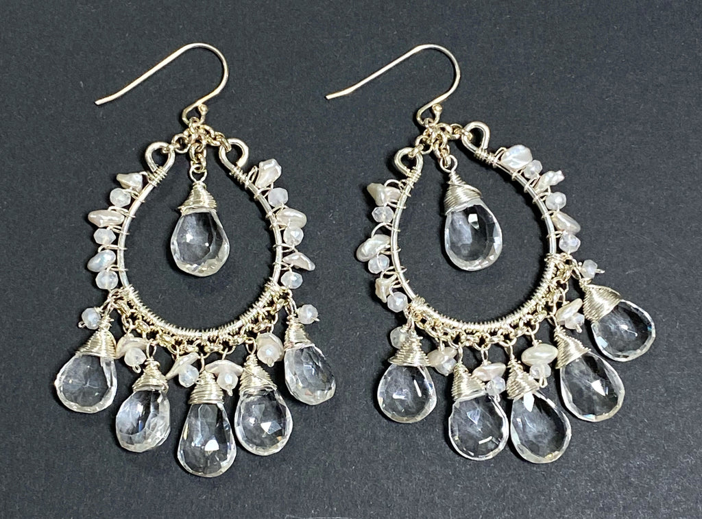 Crystal Quartz Hoop Chandelier Earrings Sterling Silver