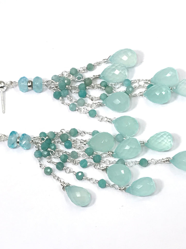 Aqua Chalcedony Amazonite Tassel Earrings - doolittlejewelry