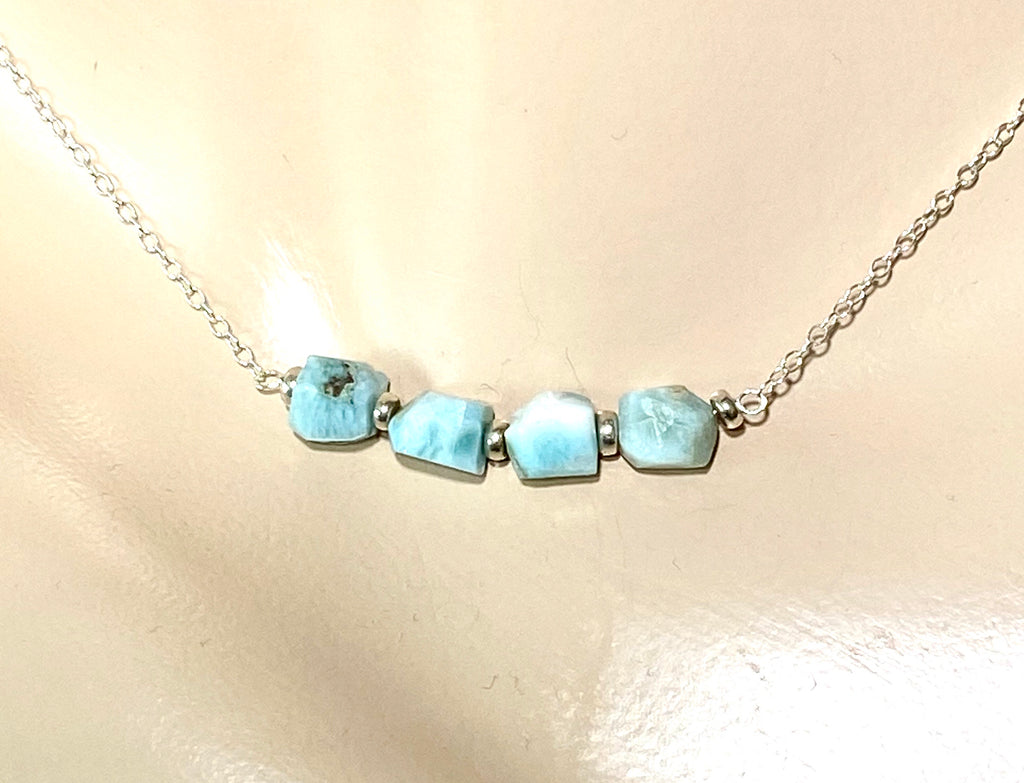 Larimar Raw Gemstone Nugget Bar Necklace - doolittlejewelry