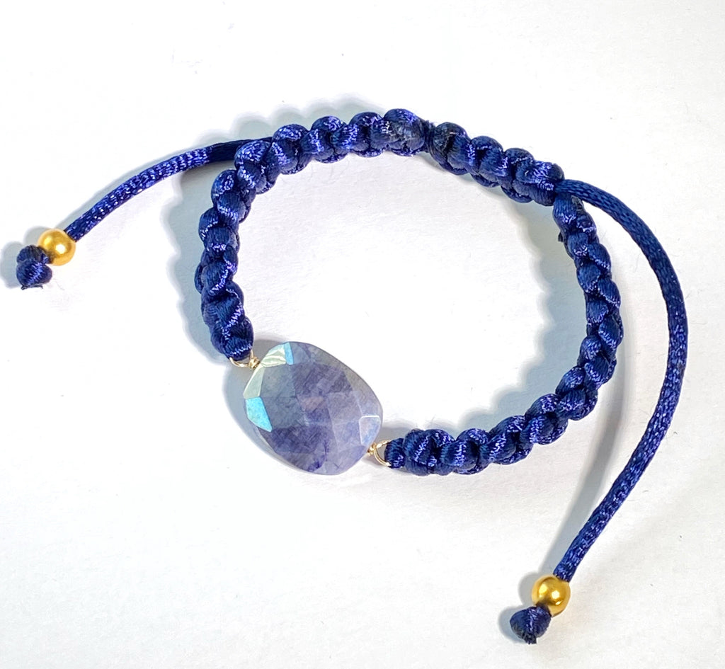 Mystic Blue Sapphire Bracelet Adjustable Navy Blue Macramé