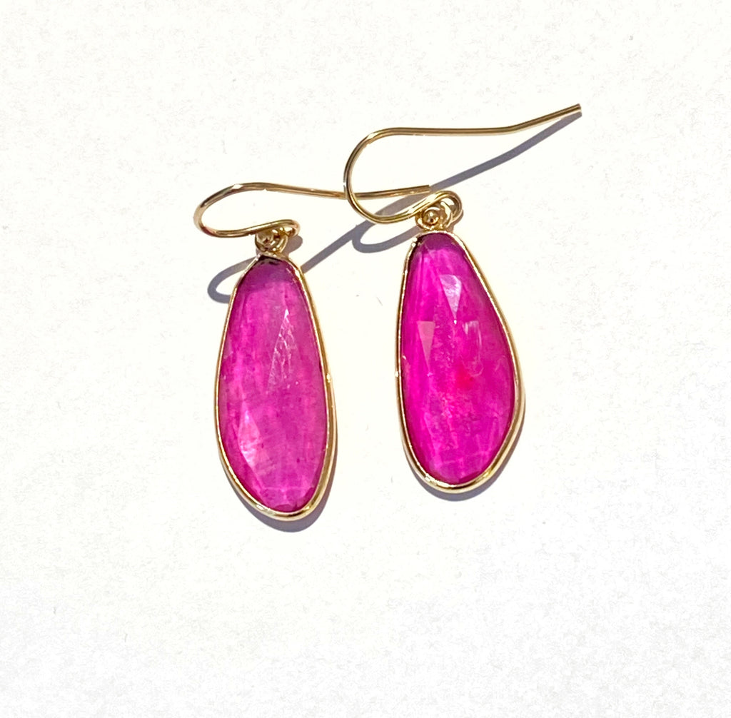 Rose Cut Ruby Dangle Earrings in 14k Gold