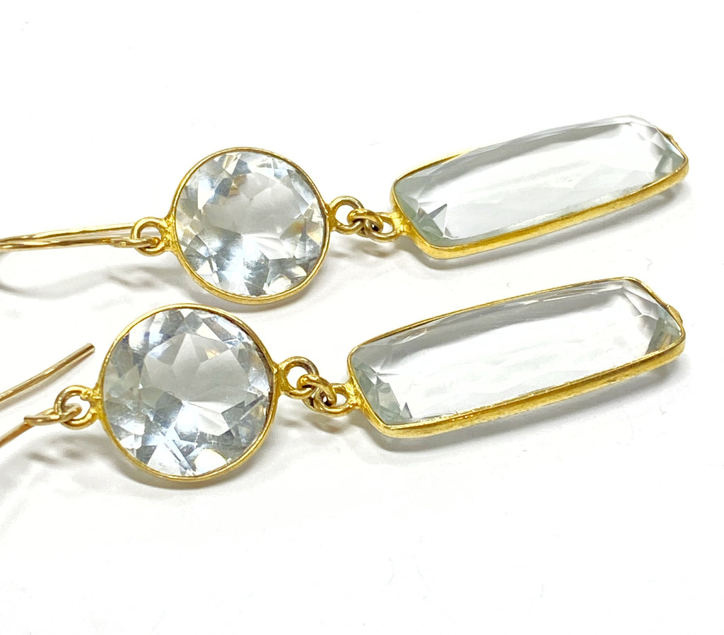 Long Sparkly Crystal Quartz Earrings Gold
