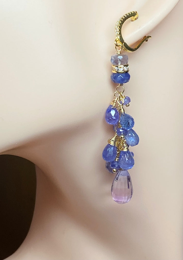 Tanzanite Long Tassel Dangle Earrings Gold Fill