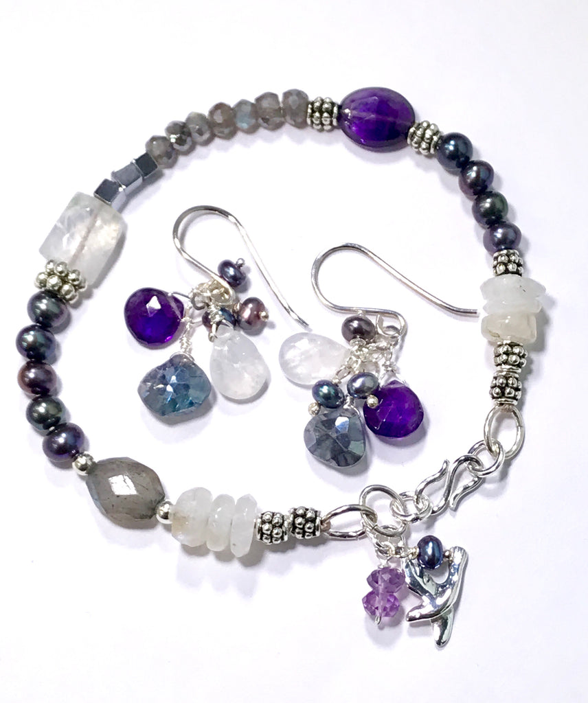 Labradorite Amethyst Moonstone Sterling Silver Bracelet - doolittlejewelry