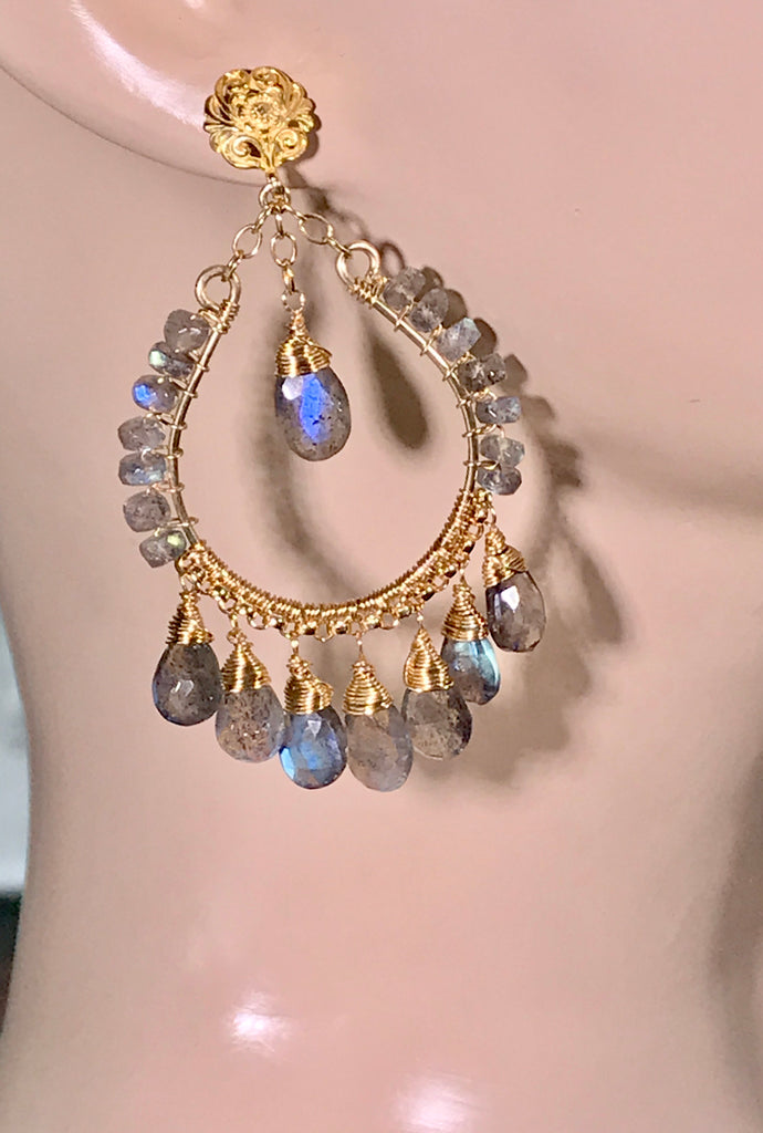 Labradorite Gold Chandelier Hoop Earrings - doolittlejewelry