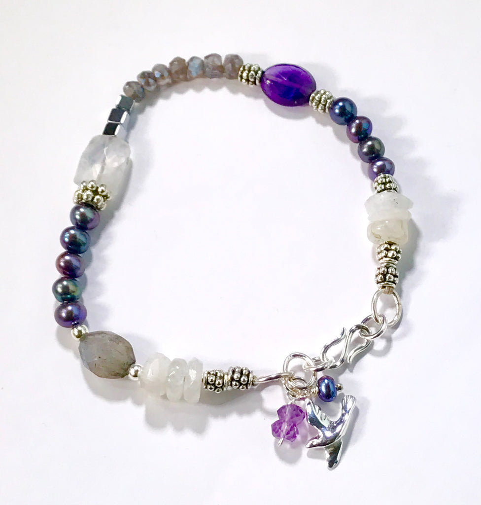 Labradorite Amethyst Moonstone Sterling Silver Bracelet - doolittlejewelry