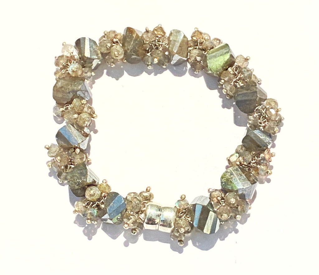 Labradorite Bangle Style Sterling Silver and Cluster Bracelet - doolittlejewelry
