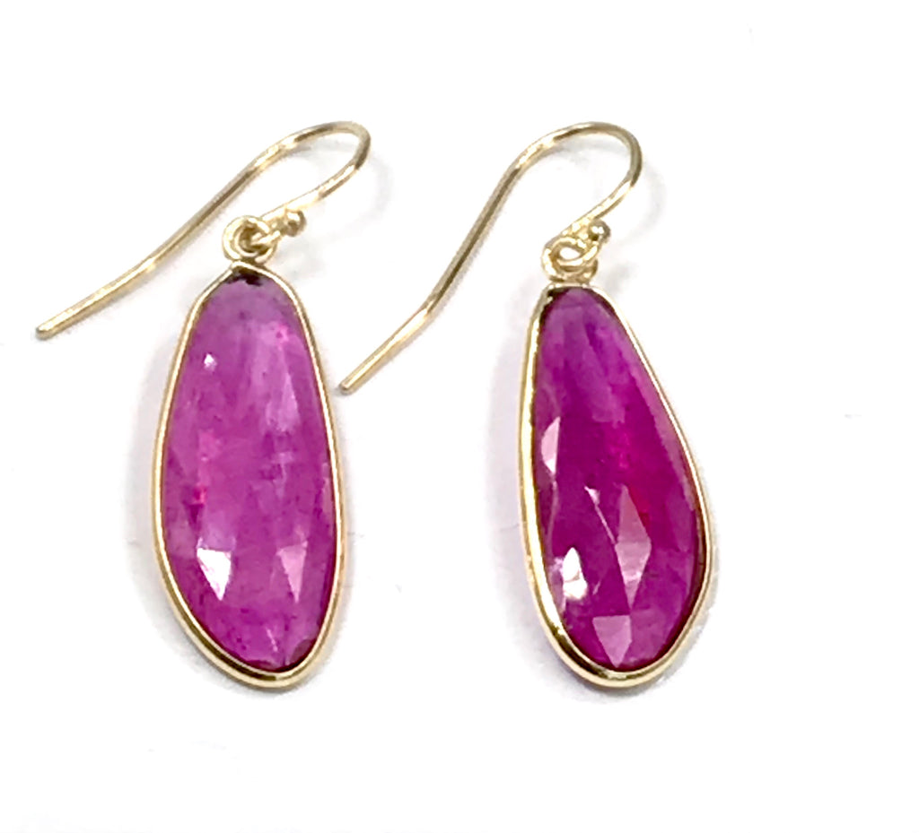 Rose Cut Ruby Dangle Earrings in 14k Gold - doolittlejewelry