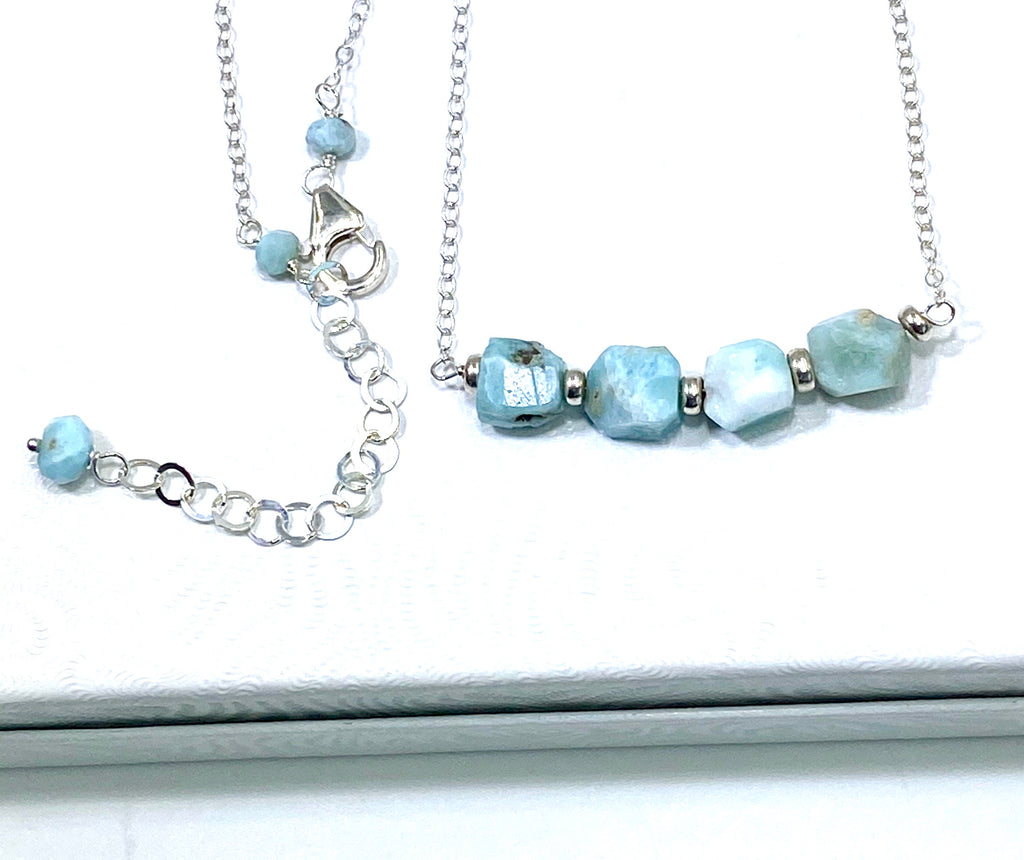 Larimar Raw Gemstone Nugget Bar Necklace - doolittlejewelry