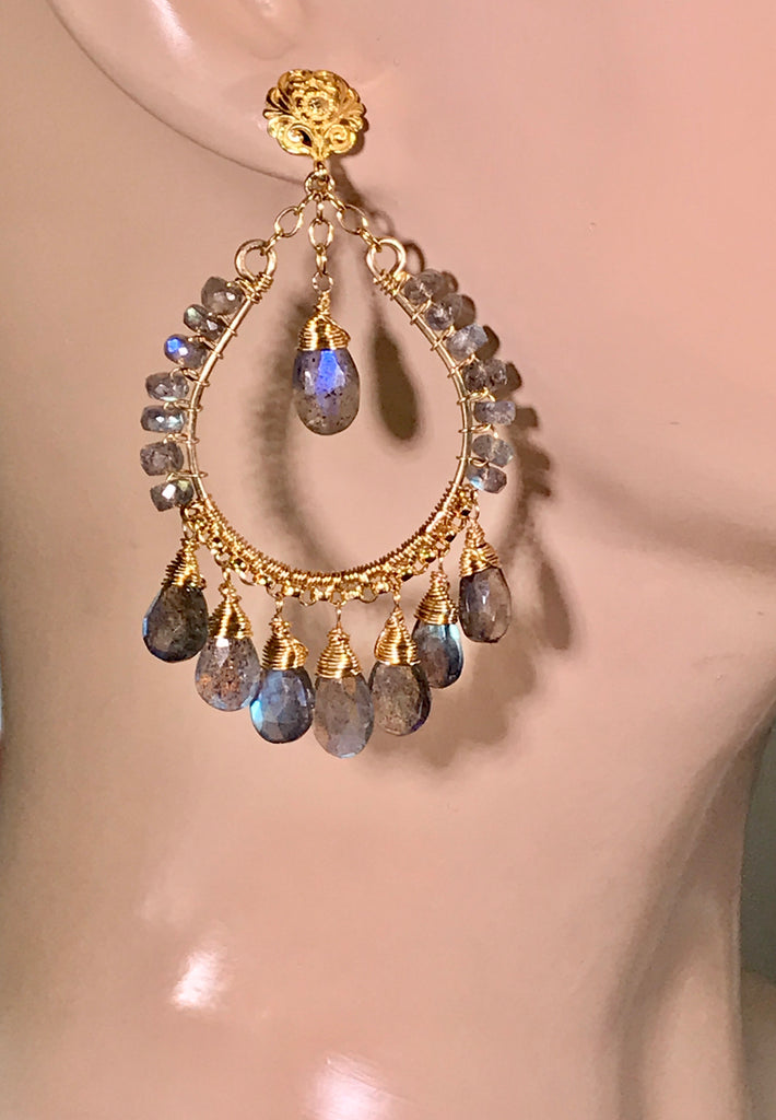 Labradorite Gold Chandelier Hoop Earrings - doolittlejewelry