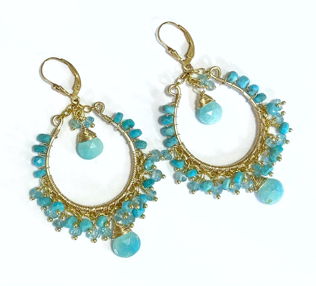 Turquoise Gemstone Gold Hoop Earrings