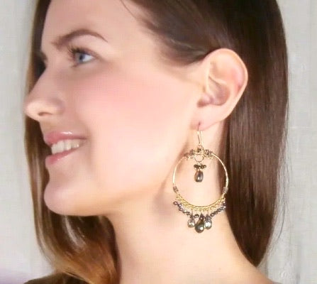 Gold Hoop Earrings with Pyrite Mixed Metals Coiled Silver