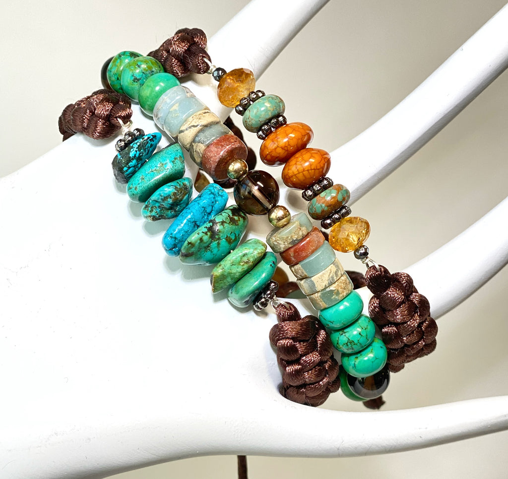 Turquoise Nugget Gemstone Green Macrame Bracelet Boho