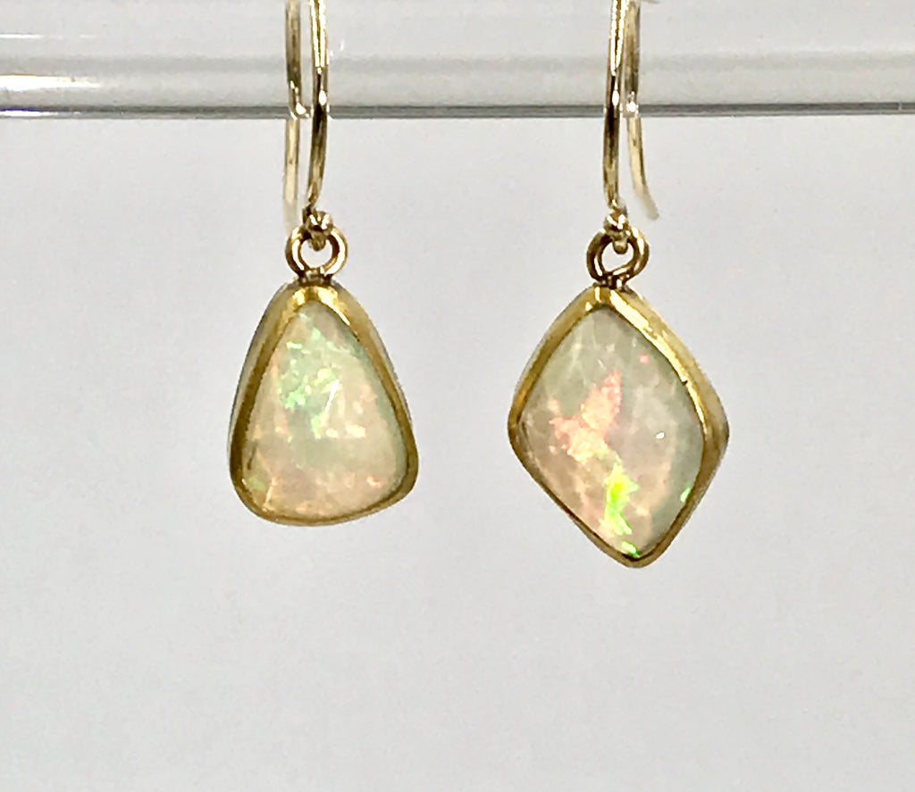 Ethiopian Opal Earrings, 22k Gold Dangle Earrings - doolittlejewelry
