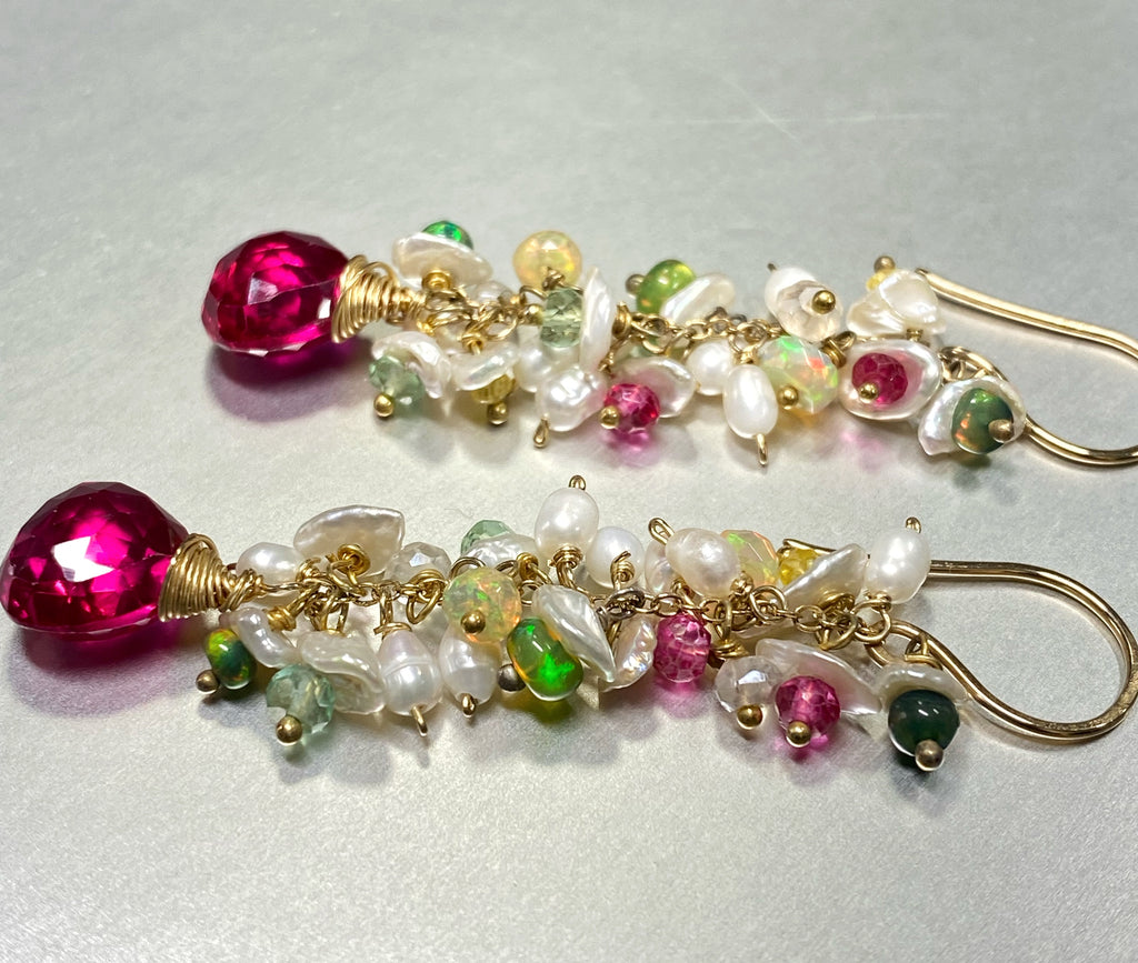 Pink, Red and Pearl Multicolor Opal Earring - doolittlejewelry