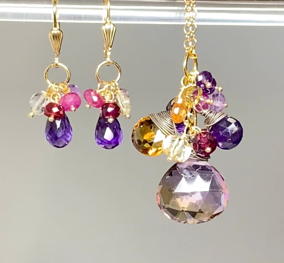 ametrine pendant necklace set in gold  fill
