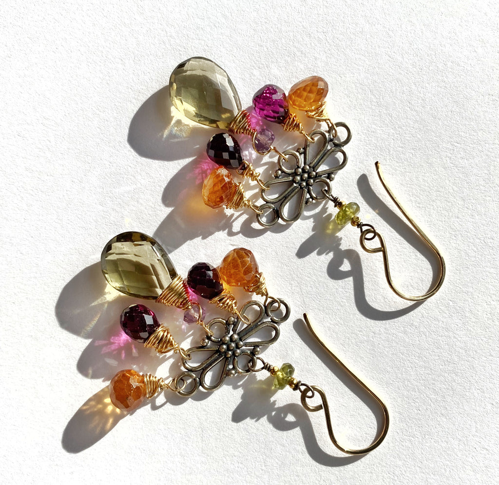 Mixed Metal Hessonite Garnet Dangle Earrings - Doolittle