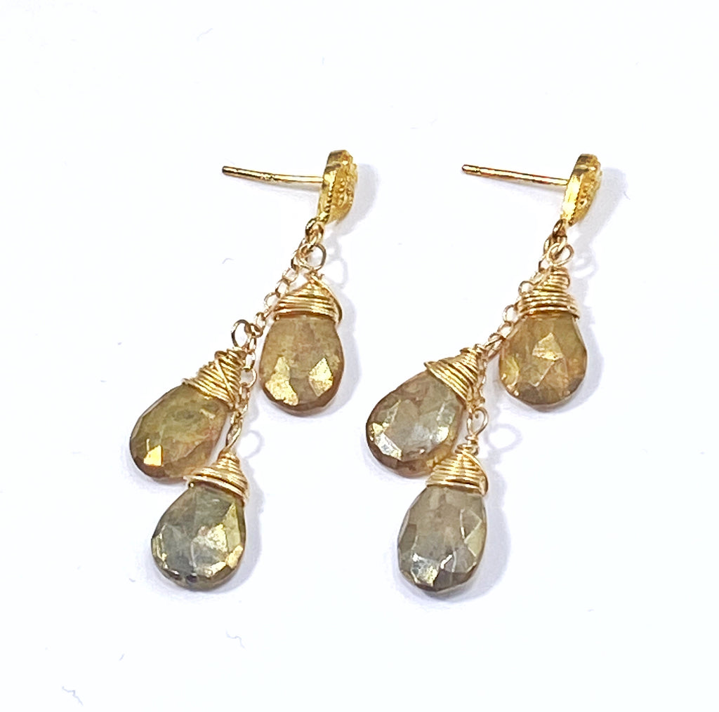 Gold Dangle Earrings Mystic Gold Labradorite Gemstone