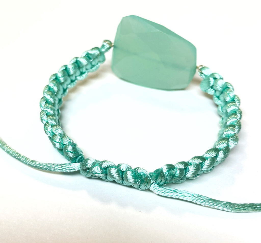 Large Aqua Chalcedony Slice Macrame Bracelet Adjustable