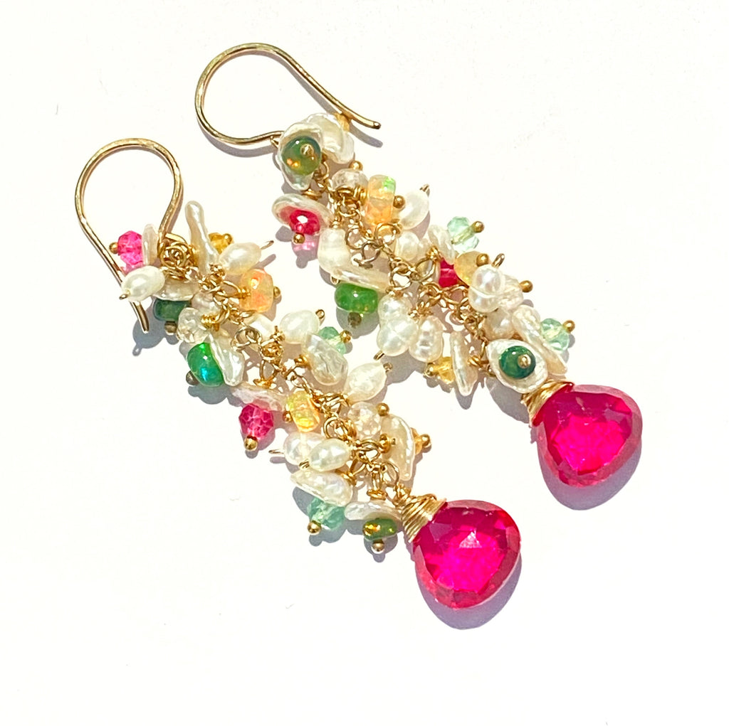 Pink, Red and Pearl Multicolor Opal Earring - doolittlejewelry
