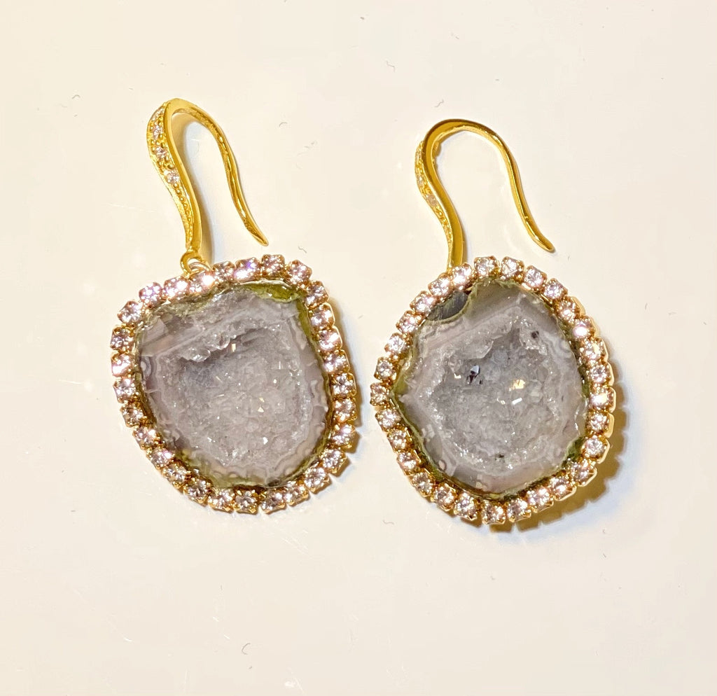 Silvery Grey Tabasco Geode Dangle Earrings