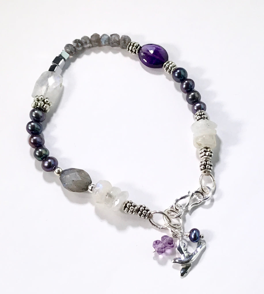 Labradorite Amethyst Moonstone Sterling Silver Bracelet - doolittlejewelry
