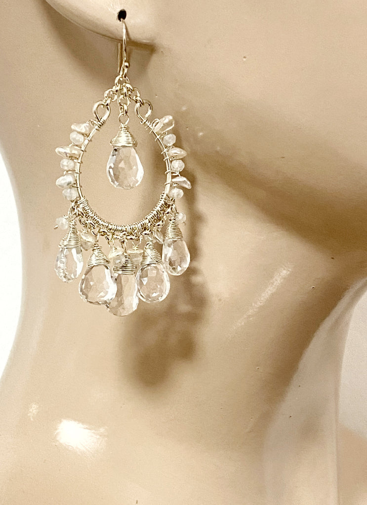Crystal Quartz Hoop Chandelier Earrings Sterling Silver