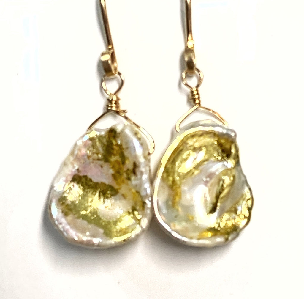 Keishi Pearl 24 kt Gold Leaf Dangle Earrings
