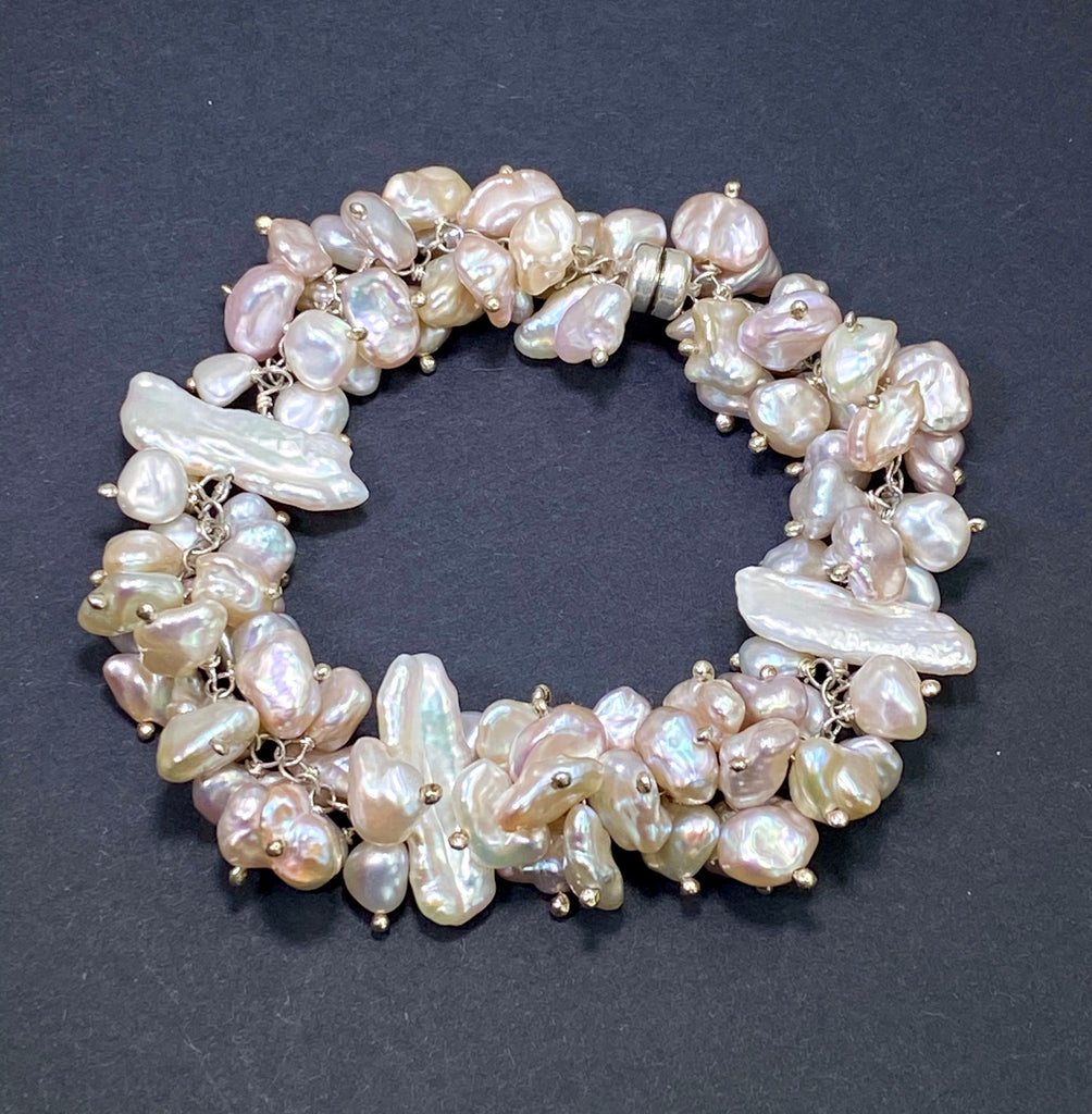 Sterling Silver and Keishi Pearl Wedding Bracelet - doolittlejewelry