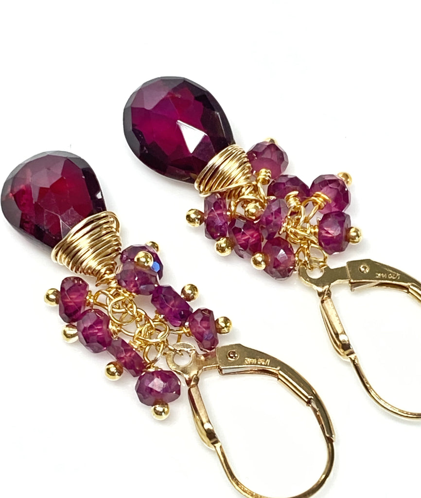 Rhodolite Garnet Cluster Earrings Gold Fill