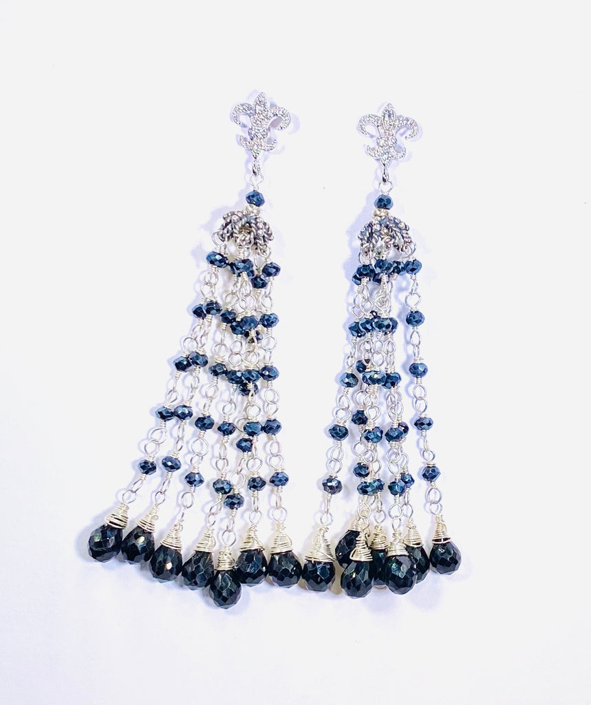 Gemstone Tassel Earrings Mystic Black Spinel Sterling Silver - doolittlejewelry