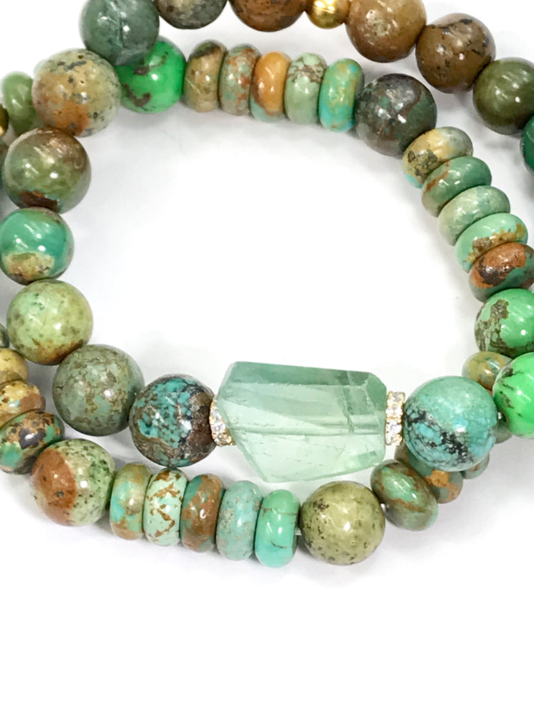 Rustic Turquoise Stack Bracelet Set of 2 with Fluorite - doolittlejewelry