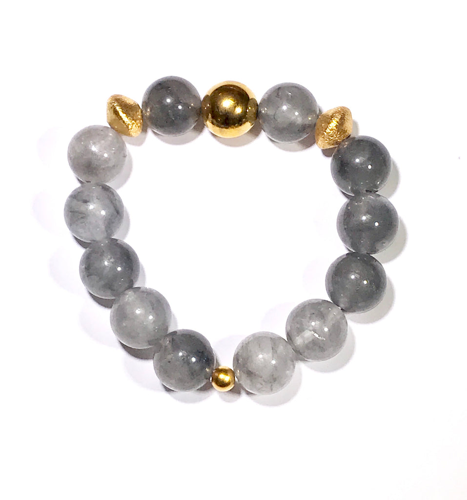 Grey Quartz Stretch Stack Bracelet Gold Vermeil - doolittlejewelry