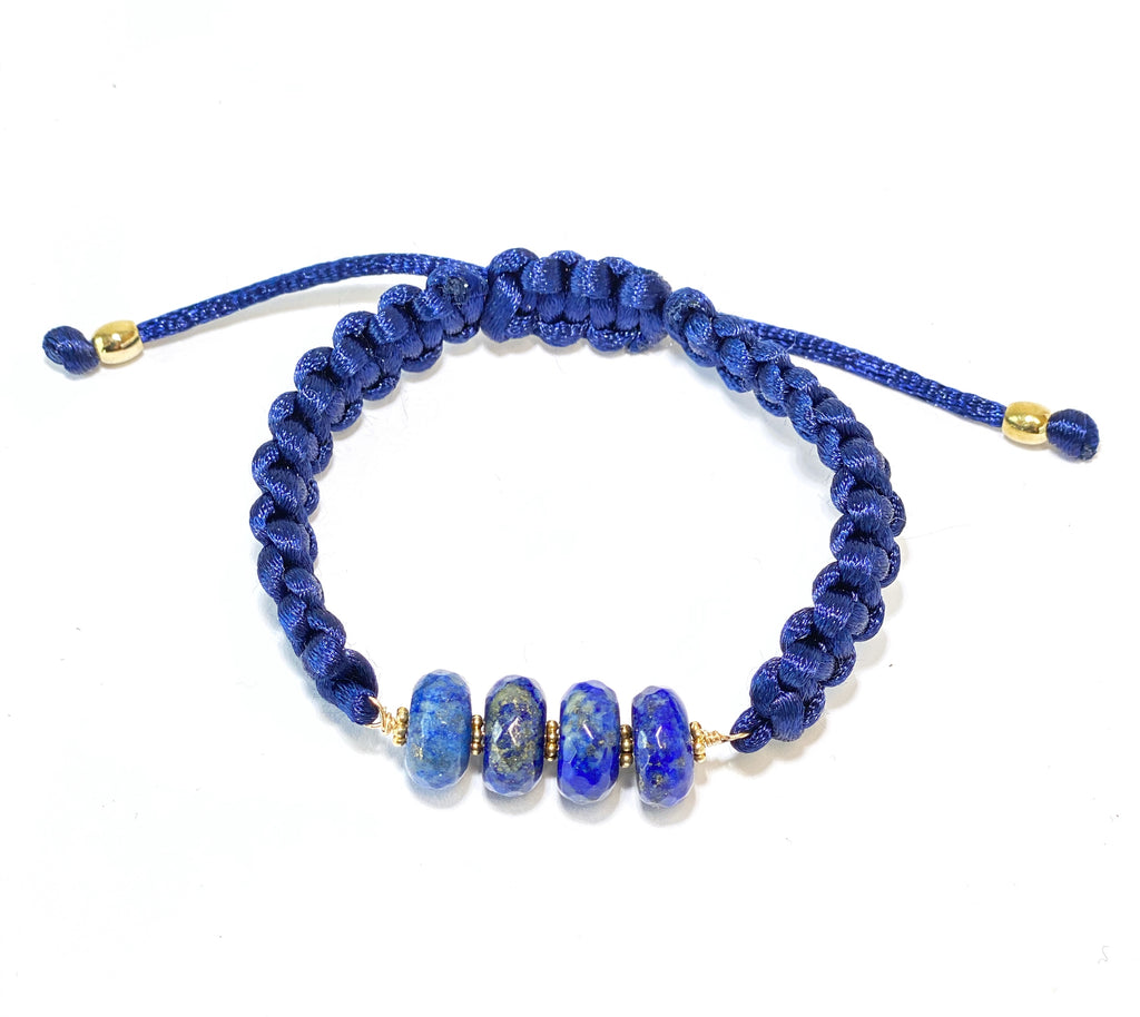 Blue Lapis Lazuli Macrame Bracelet Boho Style