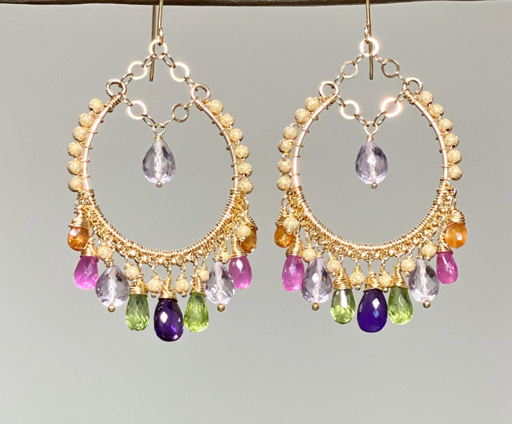 Statement Gemstone Hoop Earrings Gold Pink Sapphire - doolittlejewelry